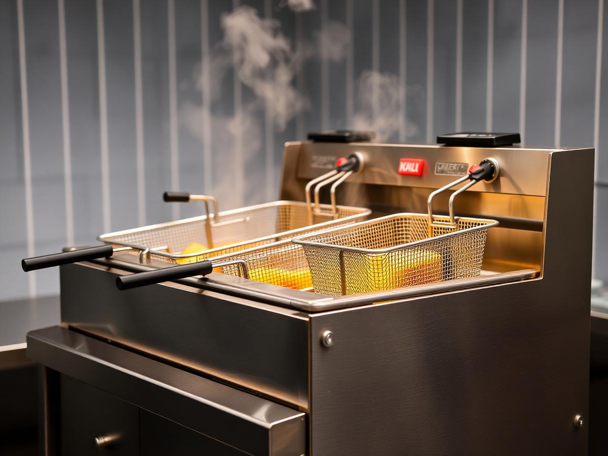 Commercial stainless steel deep fryer with frying baskets